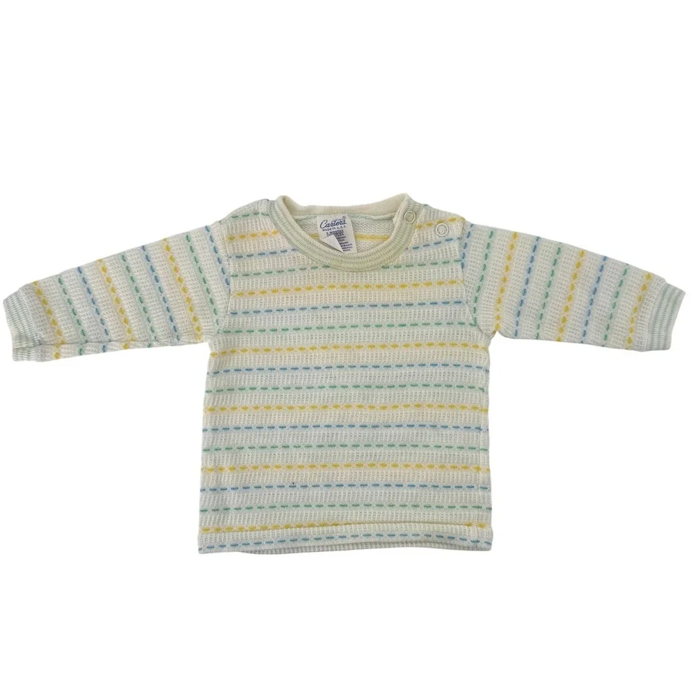 Vintage Carters Baby Thermal Knit Striped Long Sleeve Top 6‎ Months Made in USA